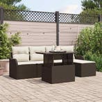 vidaXL Buiten Zitmeubelset met kussen 6 pcs Bruin Poly riet, Verzenden, Nieuw, Rotan, 6 zitplaatsen