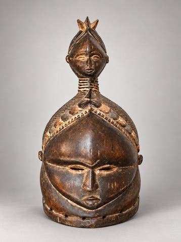 Belangrijk antropomorf Sowei/Bundu masker-helm van hout, met