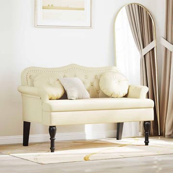 vidaXL Chesterfield Bank Crème 120,5 x 65 x 75 cm Nep Leer, Verzenden, Nieuw, Leer, Minder dan 150 cm