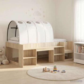 vidaXL Bed met Tunnel met plank 3 st Sonoma eiken en wit, Verzenden, Nieuw, Bruin, Hout