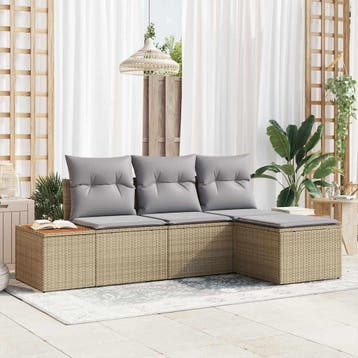 vidaXL Tuin Sofa Set 4 st Beige poly rattan, Tuin en Terras, Tuinsets en Loungesets, Verzenden, Nieuw, Rotan, 4 zitplaatsen