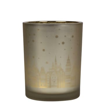Theelichthouder huisjes goud medium 12cm, Verzenden, Nieuw
