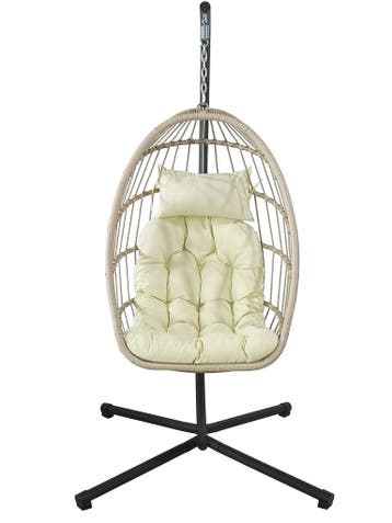 Egg Chair Creme/Zwart | Tweedekansje | OP=OP, 2 zitplaatsen, Rotan, Ophalen of Verzenden, Zo goed als nieuw