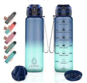 Lekro Waterfles met Tijdmarkeringen - Blauw 1 Liter. Let op, Ophalen of Verzenden, Zo goed als nieuw