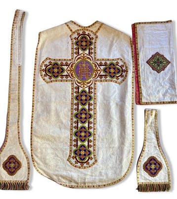 Oude Romeinse chasuble - Borduurwerk - Orfroi - Gouddraad