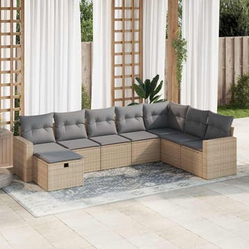 vidaXL 8-delige Loungeset met kussens poly rattan beige, Verzenden, Nieuw, 8 zitplaatsen, Loungeset
