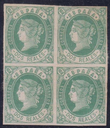 Spanje 1862 - Isabel II. 2 reales, groen. - Edifil 62 B4, Gestempeld