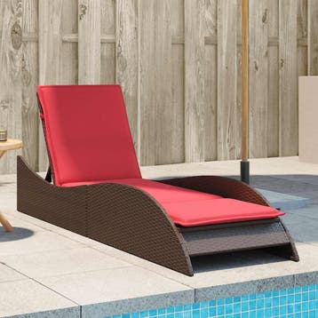 vidaXL Ligbed met kussen bruin 60x205x73 cm poly rattan, Tuin en Terras, Ligbedden, Verzenden, Nieuw