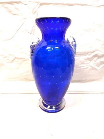 Rosis - vaso ad anfora in vetro di Murano blu firmato -