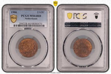 Koningin Wilhelmina 2 1/2 cent 1906 MS64 RB PCGS, Verzenden, Koningin Wilhelmina, Losse munt