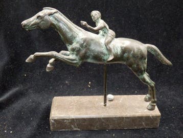 sculptuur, Fraaie bronzen Springend Paard met Ruiter (Met