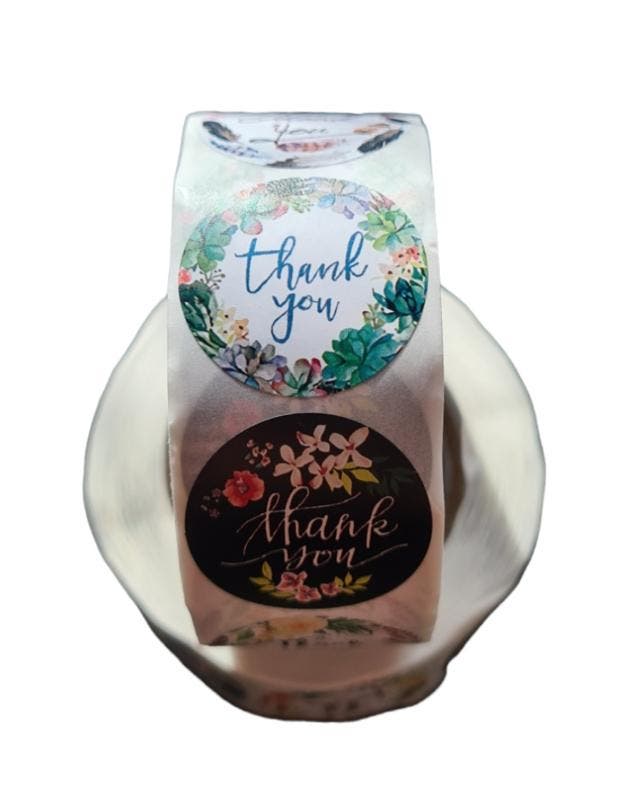 500x Sticker bloemen Thank You (Stickers op Rol, Stickers), Hobby en Vrije tijd, Stickers en Plaatjes, Meerdere stickers, Nieuw