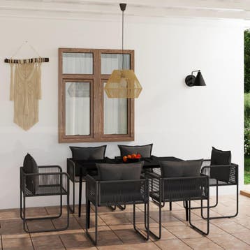 vidaXL 7-delige Tuinset zwart, Verzenden, 6 zitplaatsen, Nieuw, Rvs