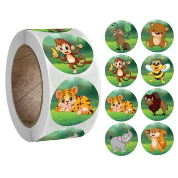 500 Stickers Op Rol - 2.5cm - Dierentuin Dieren Groen -, Diversen, Verzenden, Nieuw