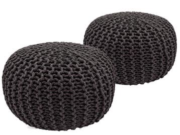 Ronde Katoenen Poef - Set van 2 - Grijs - 55 x 55 x 37 cm, Verzenden, Nieuw