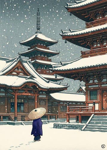 [XL MATTE PAPER] Footsteps in the Snow at Kyoto by, Antiek en Kunst