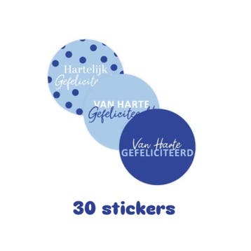 30x sticker - blauw - gefeliciteerd - leuk inpakken - Slu..., Ophalen of Verzenden, Nieuw, Meerdere stickers
