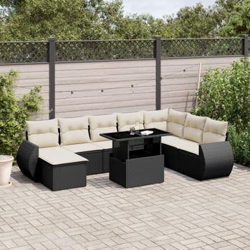 vidaXL 9-delige Loungeset met kussens poly rattan zwart, Verzenden, Nieuw, Loungeset