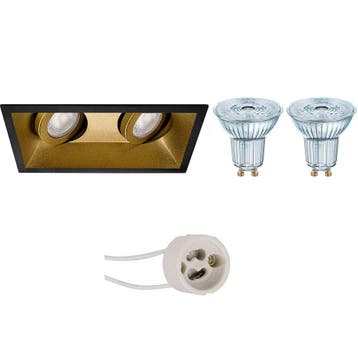 GU10 Inbouwspot Set - Mat Zwart/Goud - Inbouw Rechthoek, Huis en Inrichting, Lampen | Spots, Metaal of Aluminium, Nieuw, Ophalen of Verzenden