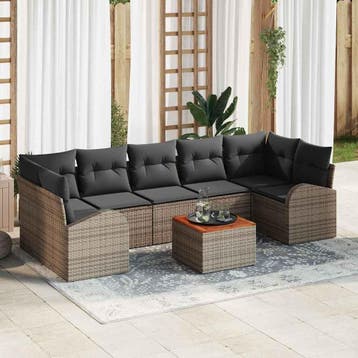 vidaXL Tuinbankenset 8 st Grijs poly rattan, Verzenden, Nieuw, Rotan, 8 zitplaatsen
