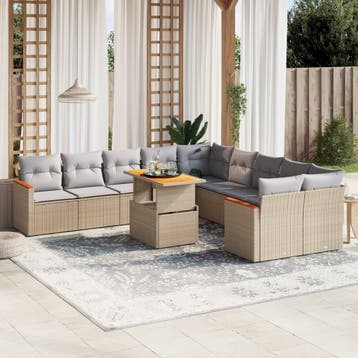vidaXL 11-delige Tuinset met kussens poly rattan beige, Verzenden, Nieuw, Tuinset