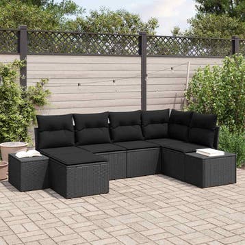 vidaXL Tuin Sofa Set 6 st Zwart poly rattan, Verzenden, Nieuw, Rotan, 6 zitplaatsen