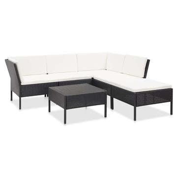 vidaXL 6-delige Loungeset met kussens poly rattan zwart, Tuin en Terras, Verzenden, Nieuw, 6 zitplaatsen, Loungeset