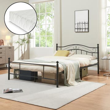 Metalen bedframe Florenz incl. matras 140x200 cm zwart, Verzenden, Nieuw