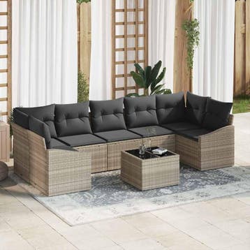 vidaXL Bankstel 8 st Licht Grijs en Donker Grijs poly rattan, Verzenden, Nieuw, 8 zitplaatsen