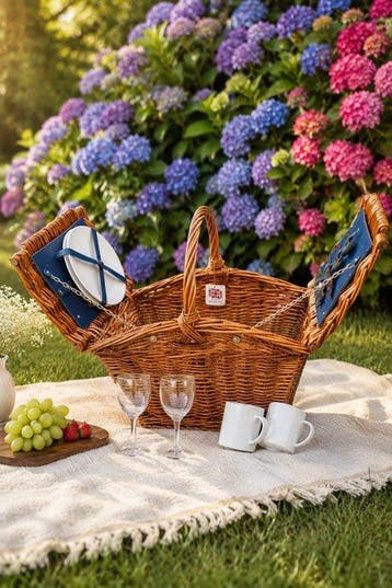 Picknickmand - Riet, aardewerk en kunststof - Twee persoons