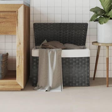 vidaXL Wasmand met deksel 55,5x35x34 cm poly rattan grijs, Tuin en Terras, Droogmolens en Wasrekken, Verzenden, Nieuw
