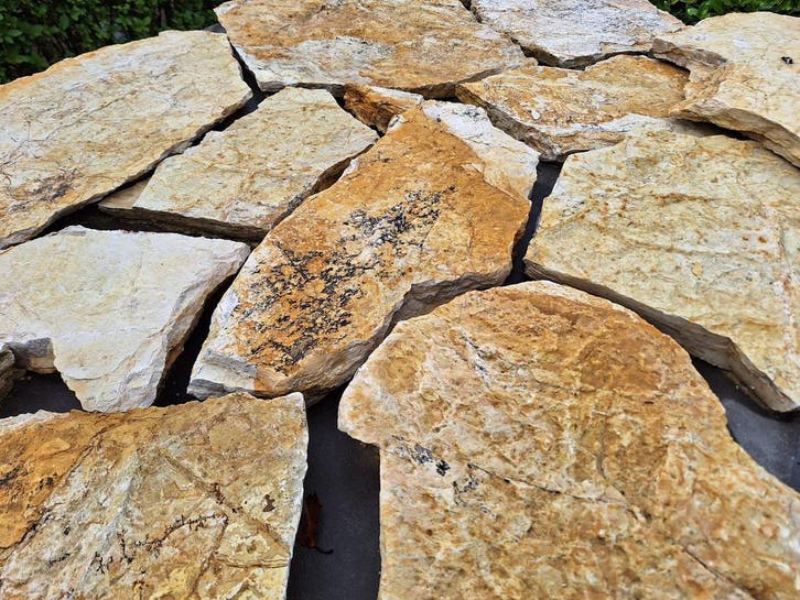 Bourgogne flagstones / flagstones Bourgogne Geel breukruw, Tuin en Terras, Tegels en Klinkers, Terrastegels, Nieuw, Natuursteen