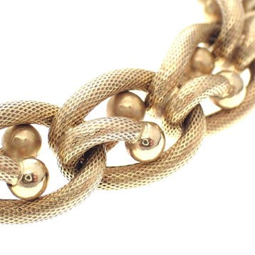 Gouden brede fantasie schakelarmband, Ophalen of Verzenden, Gebruikt, Goud, Goud