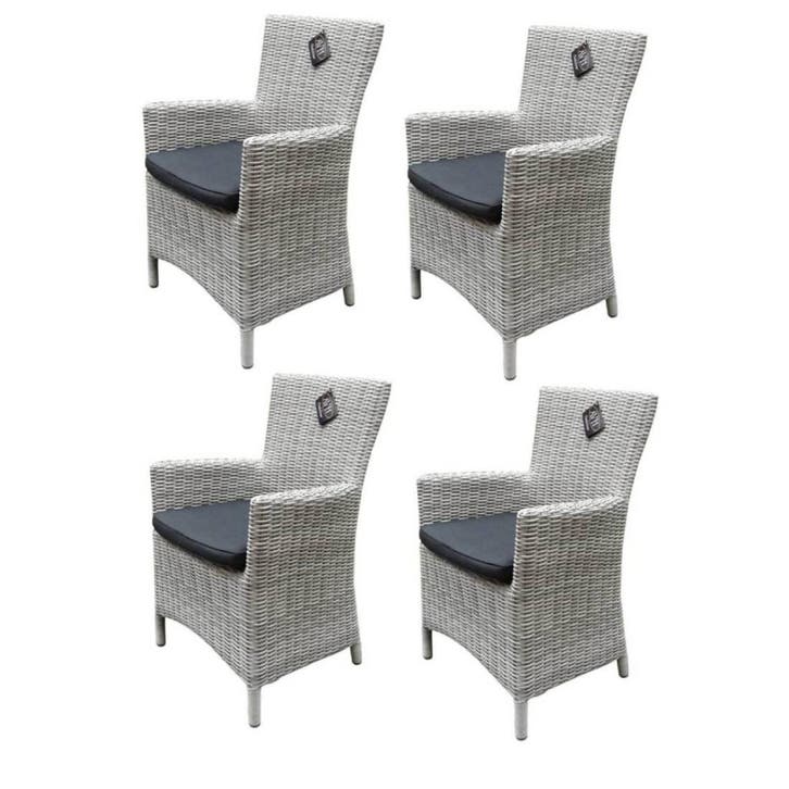 Capri dining tuinstoel wit grijs wicker set van 4, Tuin en Terras, Tuinstoelen, Nieuw, Wicker, Ophalen of Verzenden