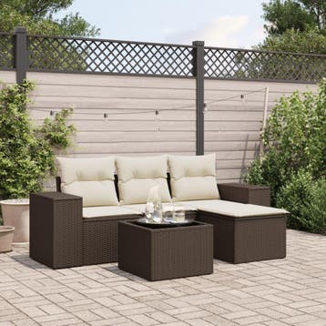 vidaXL 5-delige Loungeset met kussens poly rattan bruin, Verzenden, Nieuw, Loungeset