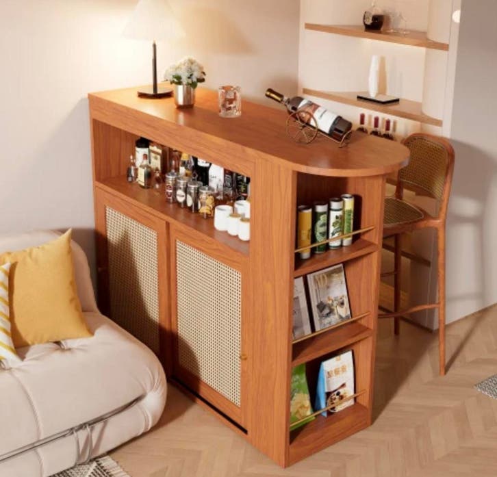 Bartafel Rotan – Hout 138×39×110cm, Uitschuifbaar en Nieuw, Huis en Inrichting, Barren, Nieuw, Verzenden