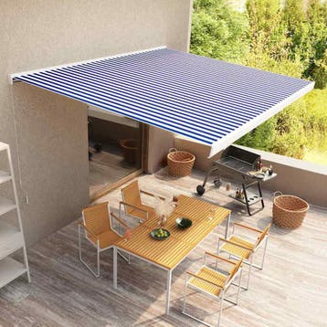 vidaXL Luifel handmatig 400x300 cm blauw en wit, Verzenden, Nieuw
