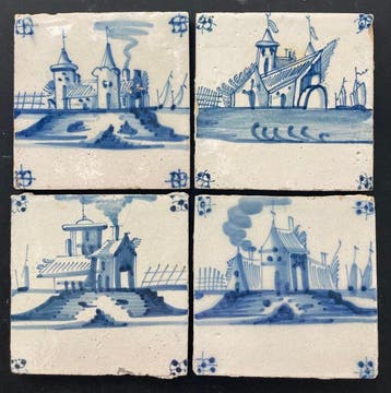 Tegel - Antieke Delfts blauwe tegels met verschillende