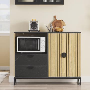 SoBuy Keuken Dressoir met Magnetronnis en Deuren - Eiken/Zwa, Huis en Inrichting, Verzenden, Nieuw