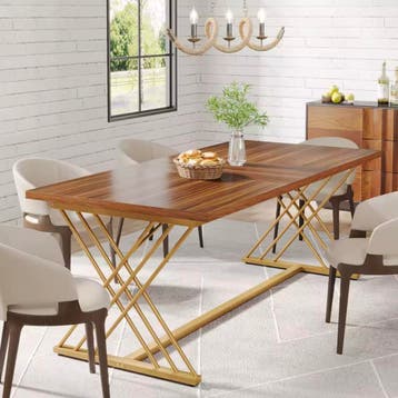 Nieuwe Luxe Eettafel 160x80cm – Houtlook en Gouden Frame, 50 tot 100 cm, 100 tot 150 cm, Verzenden, Nieuw