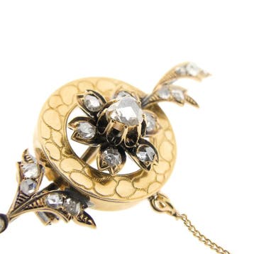 Antiek gouden broche met roos geslepen diamanten; ca. 0,4..., Gebruikt, Ophalen of Verzenden, Met edelsteen, Goud