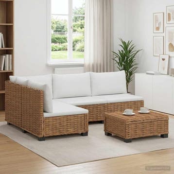 vidaXL 5 st Rieten Loungeset met Kussens GENDT Natuurlijk, Tuin en Terras, Tuinsets en Loungesets, 5 zitplaatsen, Nieuw, Loungeset