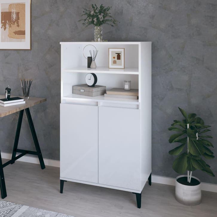vidaXL buffetkast 60x36x110 cm bewerkt hout hoogglans wit, Huis en Inrichting, Kasten | Buffetkasten, 25 tot 50 cm, Nieuw, Overige houtsoorten