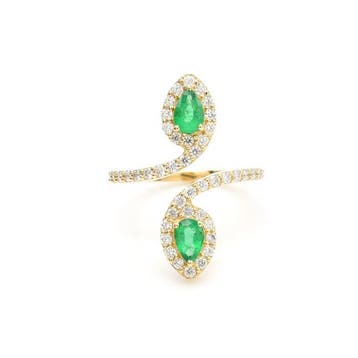 Verlovingsring - 14 karaat Geel goud - 1.37ct. tw. Smaragd -