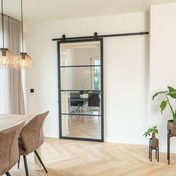 Stalen Schuifdeur Zwart 4 Vlaks Helder glas Moderne look, 75 tot 150 cm, Nieuw, 150 tot 225 cm, Metaal