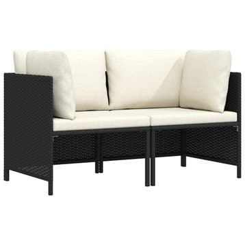 vidaXL Tuinbank 2-zits met kussens poly rattan zwart, Tuin en Terras, Tuinsets en Loungesets, Verzenden, Nieuw, Rotan