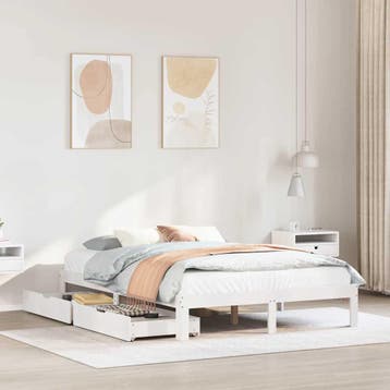 vidaXL Bedframe met lades massief grenenhout wit 135x190 cm, Verzenden, Wit, 190 cm of minder, Overige maten