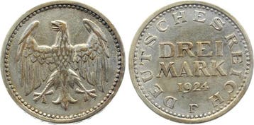 Duitsland Fehlpraegung 3 Mark 1924 F J 312 Randschrift un..., Postzegels en Munten, Verzenden