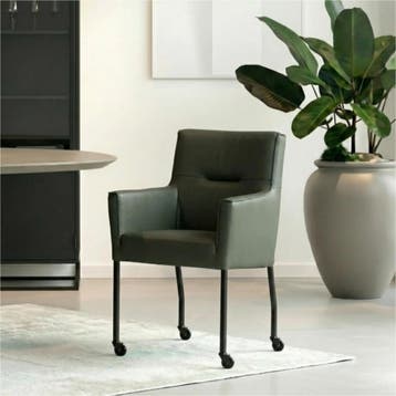 Leren eetkamerstoel met wieltjes en armleuning Lucky -, Huis en Inrichting, Stoelen, Overige kleuren, Bohemian, Industrieel, Modern, Scandinavisch