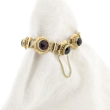 Antiek gouden bootjes armband met granaat | 18,5 cm, Gebruikt, Ophalen of Verzenden, Met edelsteen, Goud